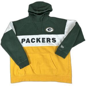 Mens Large Green Bay Packers New Era Gold Colorblock Current Pullover Hoodie NFL